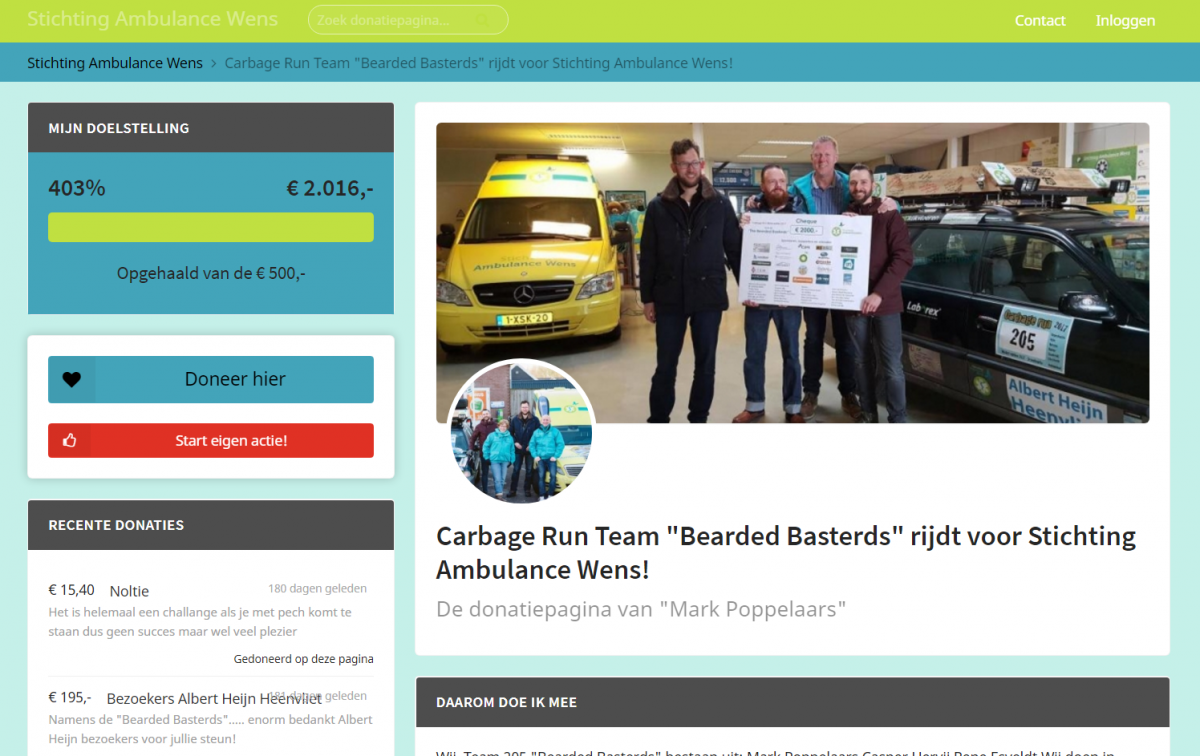Kom in actie pagina levert al € 35.000,- op voor Ambulance Wens